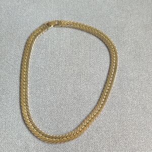Vintage Monet Gold Toned FLAT Herringbone Necklace